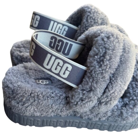 UGG Womens Fluff Yeah Slide Sandals Size 9 Sheepskin & Wool Gray - Picture 4 of 12